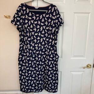 Boden Navy Bird Print Dress with Pockets! US 18 Long